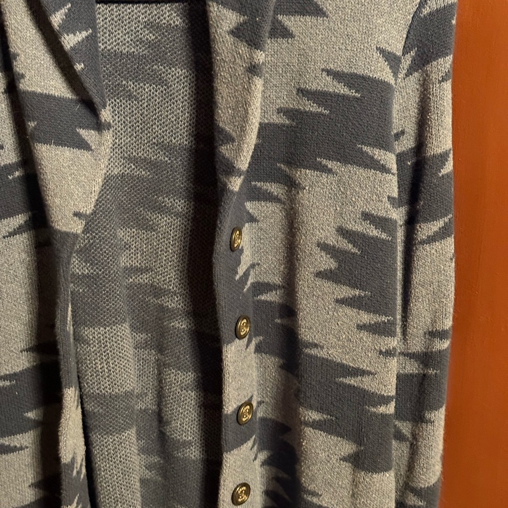 VINTAGE Blue Aztec Textured Knit Cardigan - Picture 3 of 4
